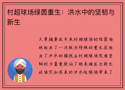 村超球场绿茵重生:洪水中的坚韧与新生 村超球场绿茵重生:洪水中的坚韧与新生